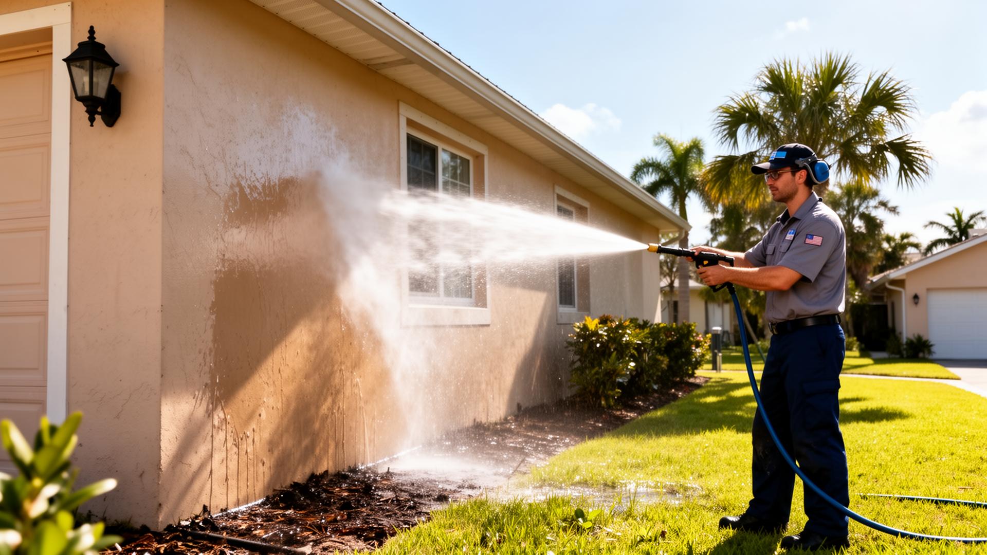 Professional power washing in action